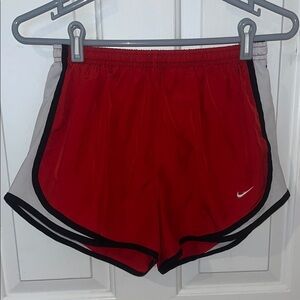 Nike Red and White Athletic Shorts with Elastic Waistband